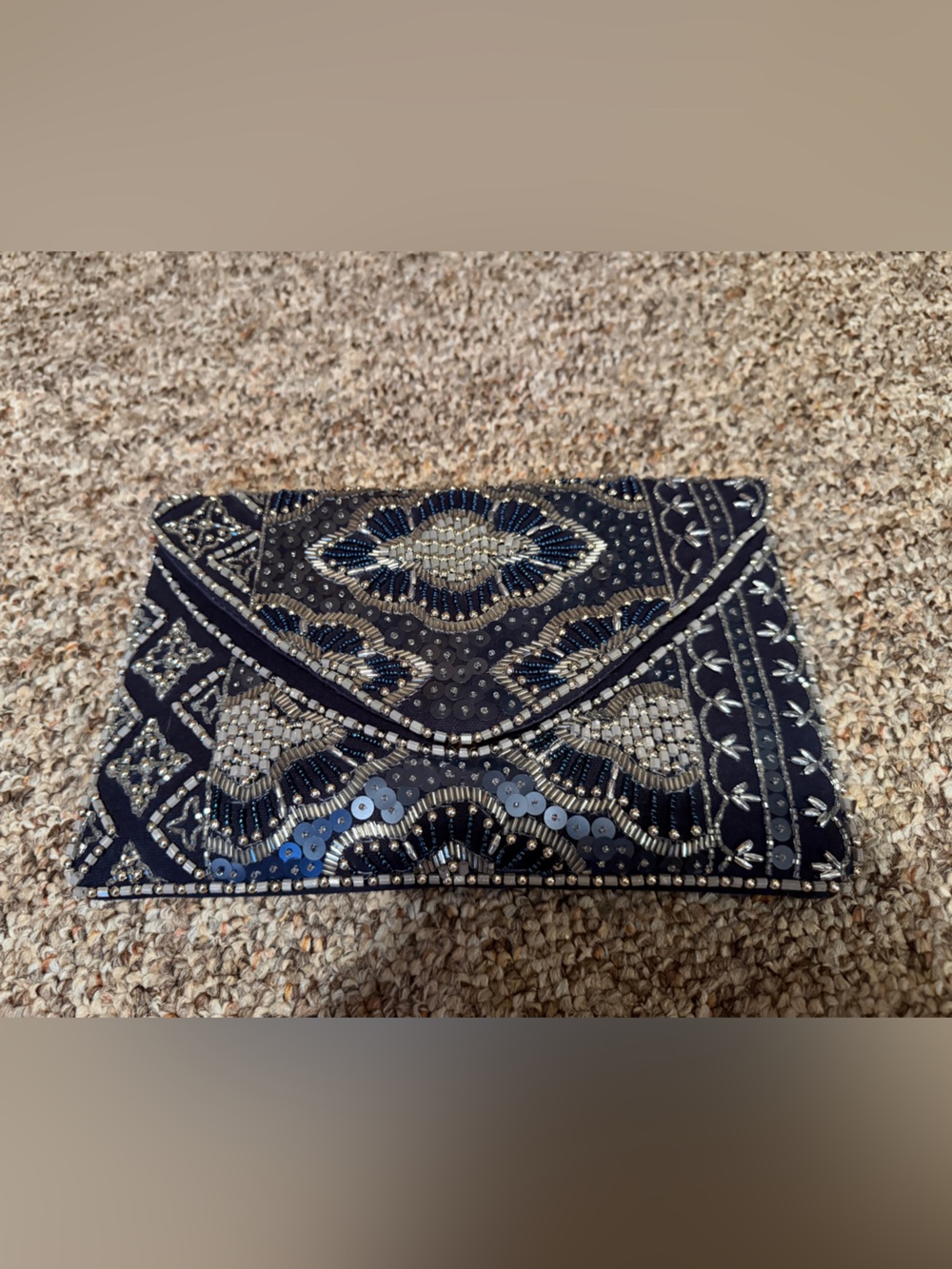 Beaded Navy and Silver Embellished Clutch
